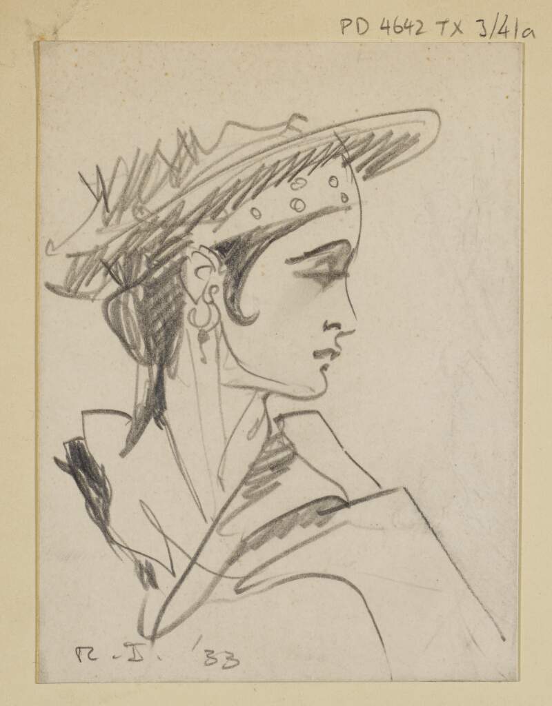 [Profile portrait sketch of woman, looking to the right]