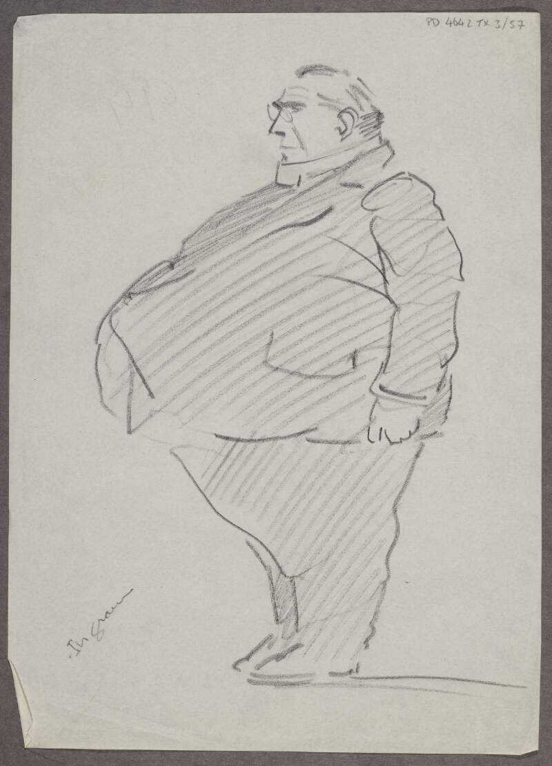 [Full profile sketch of large man]
