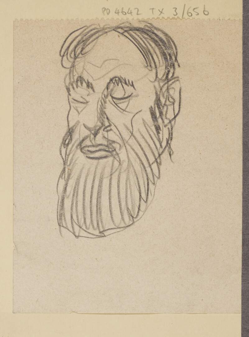[Sketch of man's head, with eyes closed and a beard]