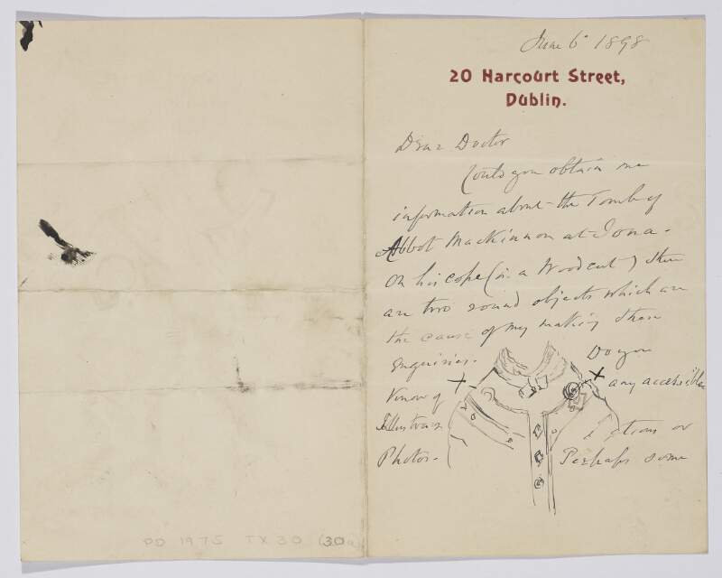 [Letter from William Frazer to "Dr. Cameron" regarding the tomb of Abbot Mackinnan at Iona]