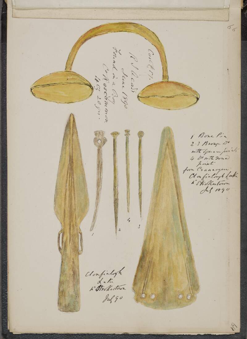 [Spearheads, bronze pins and cloak clasp from County Roscommon]