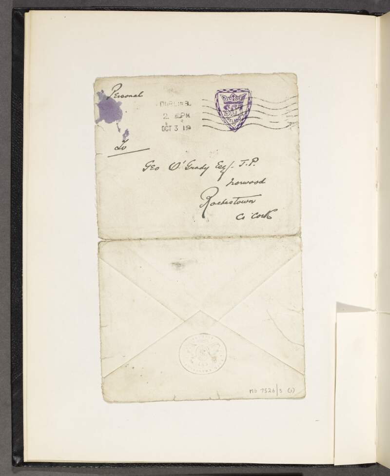 Letter from the office of the Lord Chancellor of Ireland to George O'Grady,