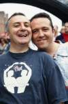 Close up of couple Eoin Freeney and Stephen Mulkern Dublin Lesbian and Gay Pride March