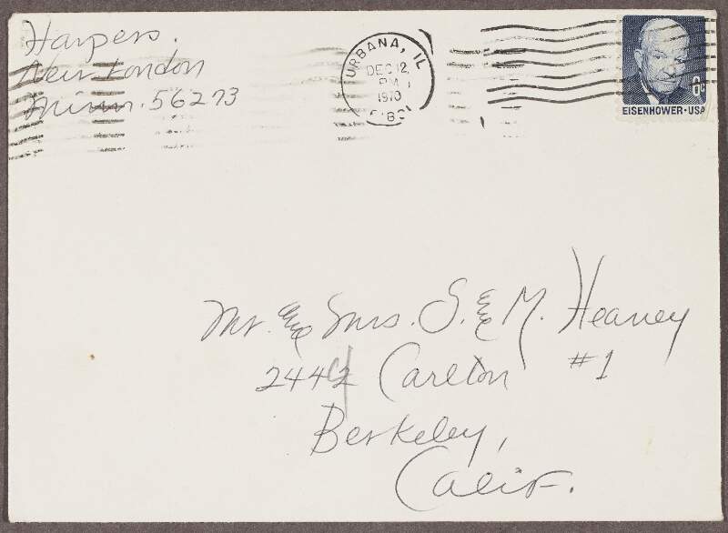Envelope addressed to Mr and Mrs Heaney in Berkeley, California,