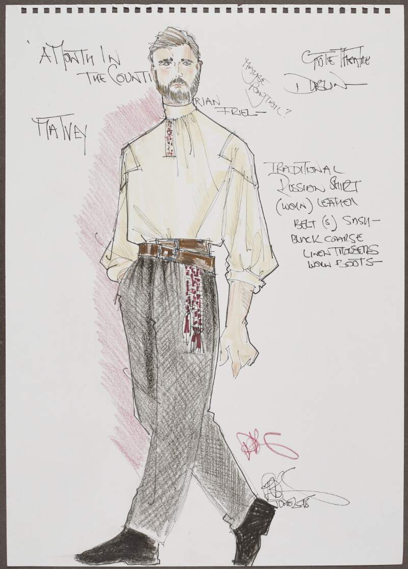 Matvey [Matvei] 'A Month In The Country' Brian Friel Gate Theatre Dublin. Maybe ponytail? Traditional Russian shirt (worn) leather belt(s) sash- black coarse linen trousers worn boots- [.]