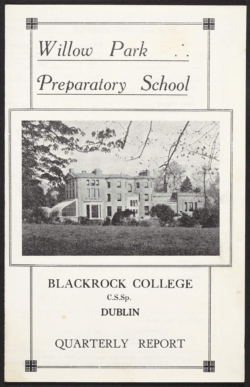 Quarterly term report from Blackrock College, Blackrock, County Dublin for Gerard Duggan,