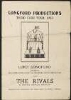 Programme for 'The Rivals' by Richard Brensley Sheridan, presented by Lord Longford and his company from the Dublin Gate Theatre,