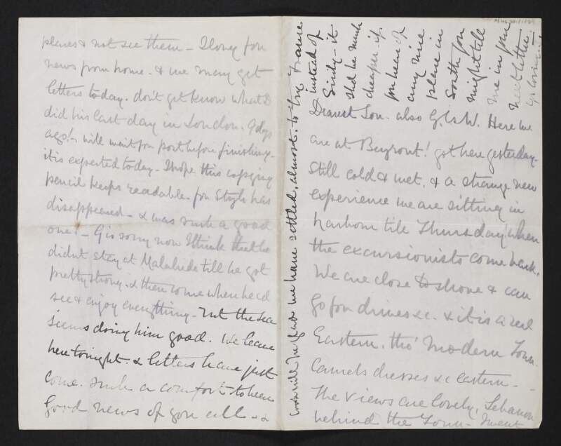 Letter from Jane Coffey to Diarmid Coffey describing her visit to Beirut,