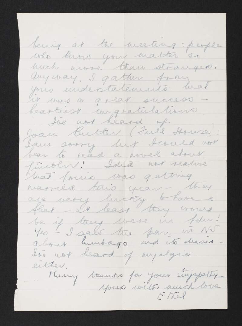 Partial letter from an unidentified author to Rosamond Jacob regarding a meeting,