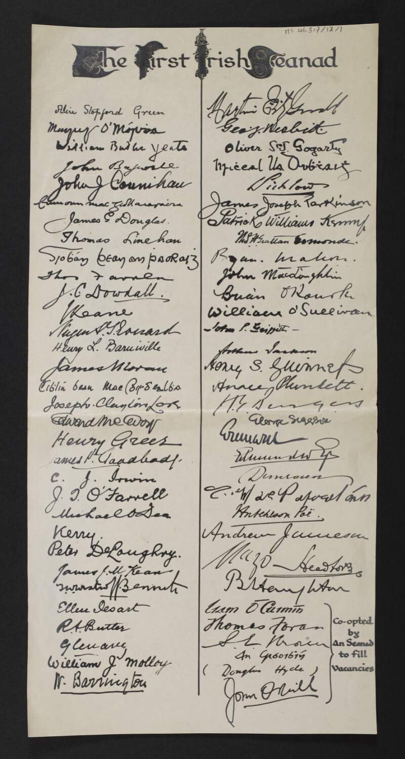 Copy of signatures of the first Irish Seanad,