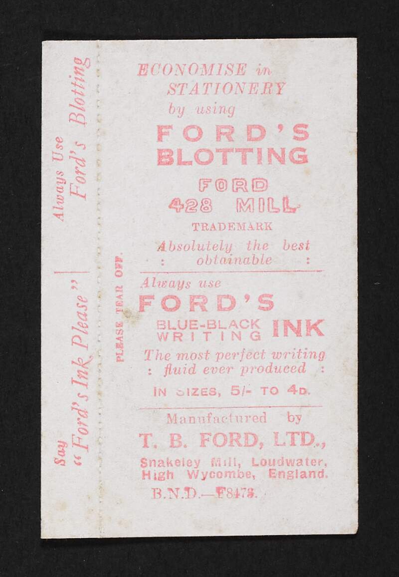 Leaflet advertising blotting paper,