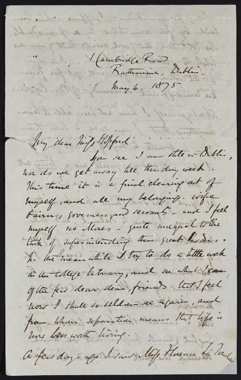 Letter from John Dowden to Alice Stopford Green discussing creeds,