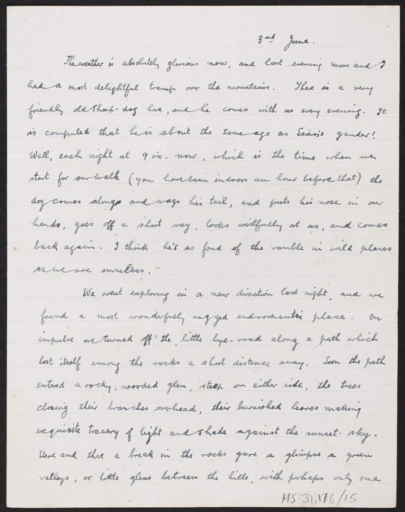 Letter from Florence O'Donoghue to Josephine O'Donoghue regarding the scenery,