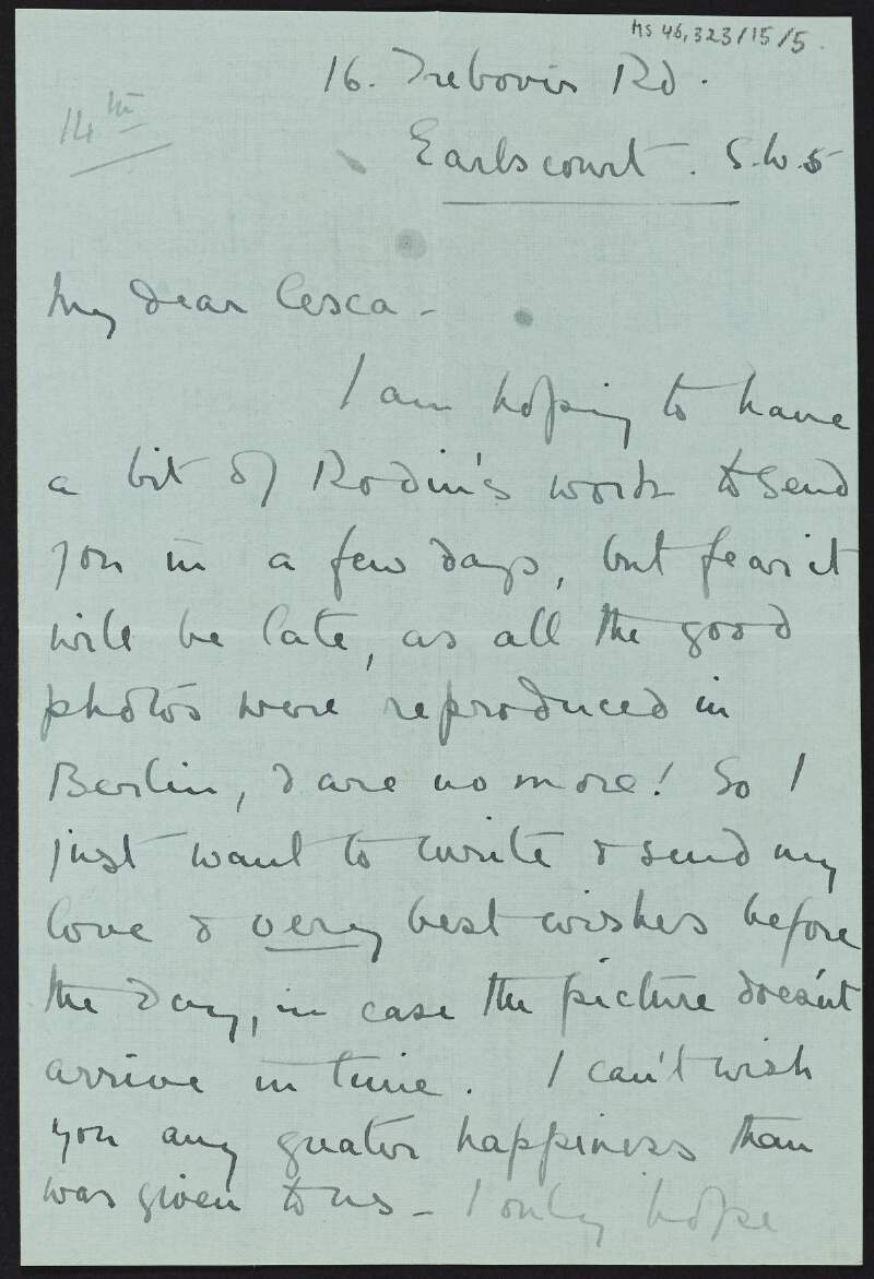 Letter from Florence Kennedy to Cesca Chenevix Trench wishing her well with her marriage,