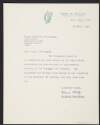 Letter from Marie O'Kelly, Department of the Taoiseach, to Florence O'Donoghue stating that the matter to the attention of the Minister of Defence, Kevin Boland,