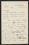 Letter from W. B. Yeats, The Athenaeum, Pall Mall, [London], S.W.1., to George Yeats,