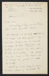 Letter from W. B. Yeats, The Athenaeum, Pall Mall, [London], S. W. 1., to George Yeats, c/o Claremont Hotel, Howth, Co. Dublin,