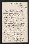 Letter from W. B. Yeats, 4 Broad Street, Oxford, [England], to Olivia Shakespear,