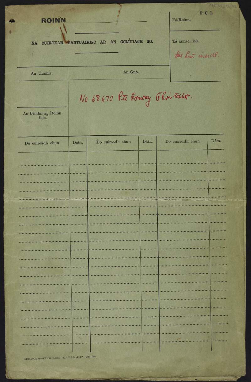 Empty file inscribed "No. 68470 Private Conway, Christopher",