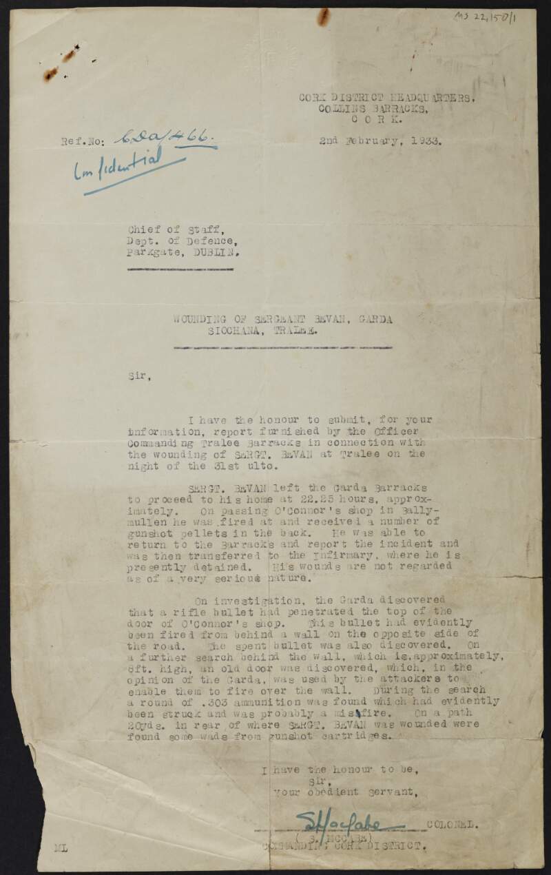 Note from unidentified author regarding activities of the 3rd Battalion in Dublin,