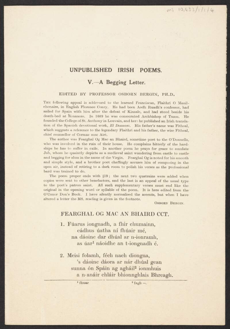 'Unpublished Irish Poems',
