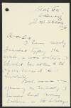 Manuscript letter from Annie MacSwiney, Scoil Íde, Belgrave Place, Wellington Road, Cork, to Florence O'Donoghue, regarding delays in typing an article for O'Donoghue,