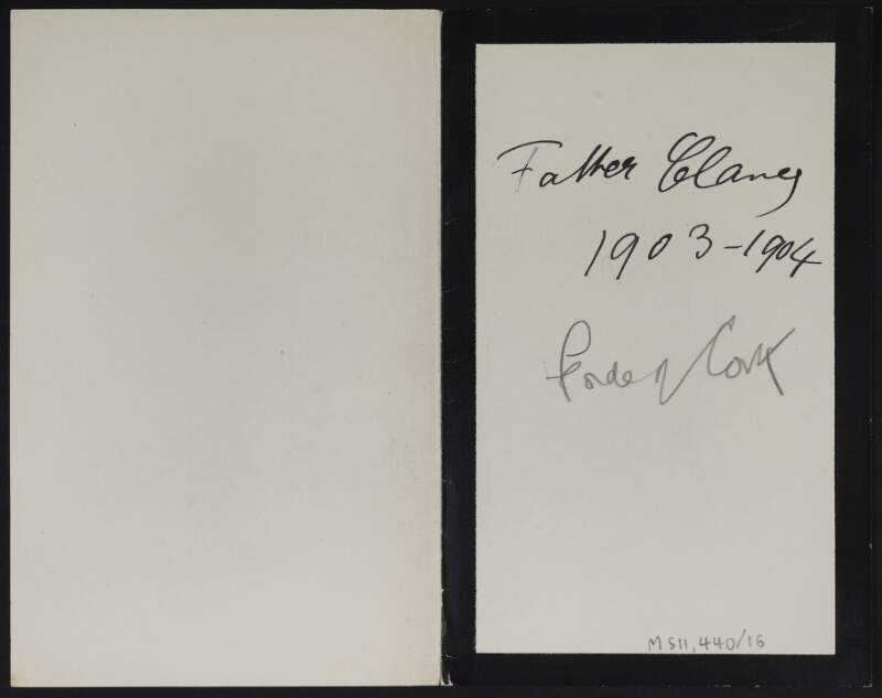 Note by William O'Brien inscribed "Father Clancy 1903-1904",