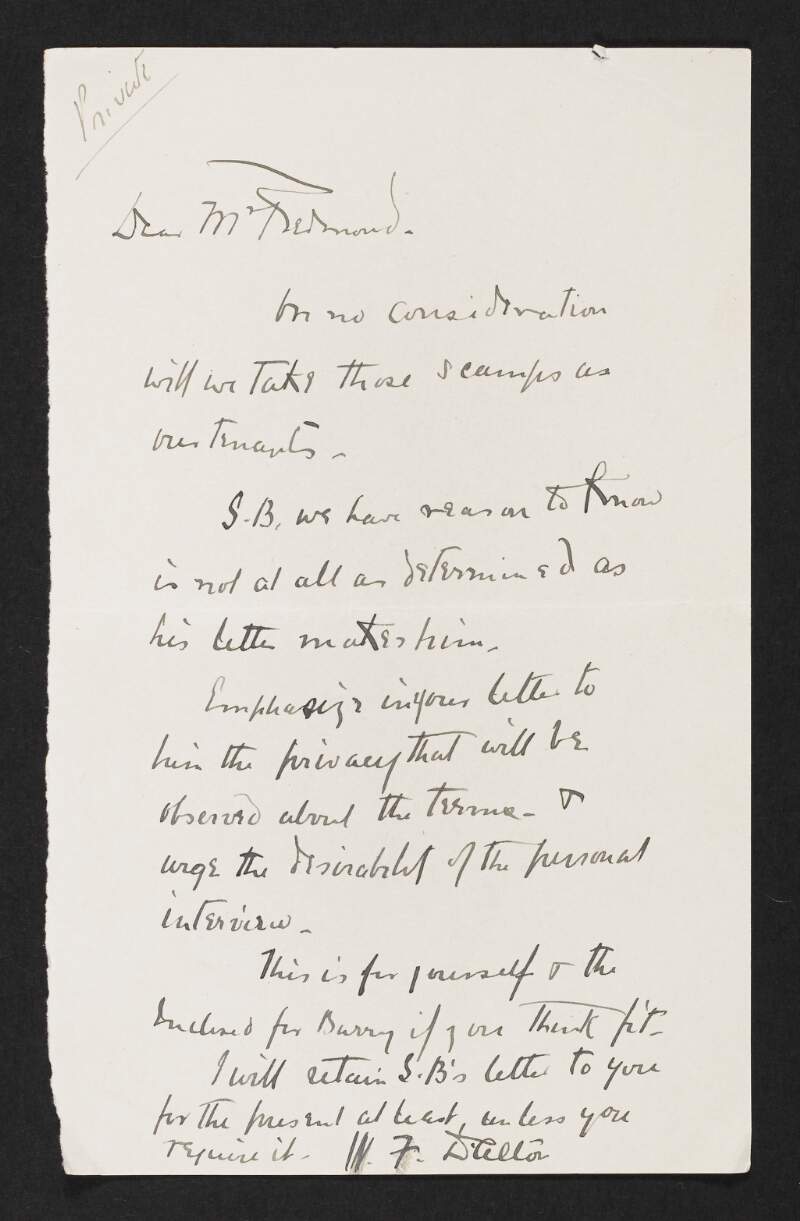 Letter from Walter D'Alton to John Redmond, regarding a response letter to be written to Arthur Smith-Barry,